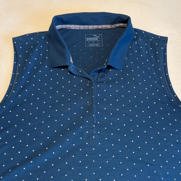 Puma Navy Sleeveless golf Polo with White Dots - Picture 3 of 3